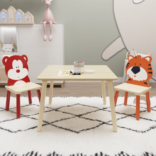 Solid Wood Children's Table Set – Kids Activity Table with 2 Chairs