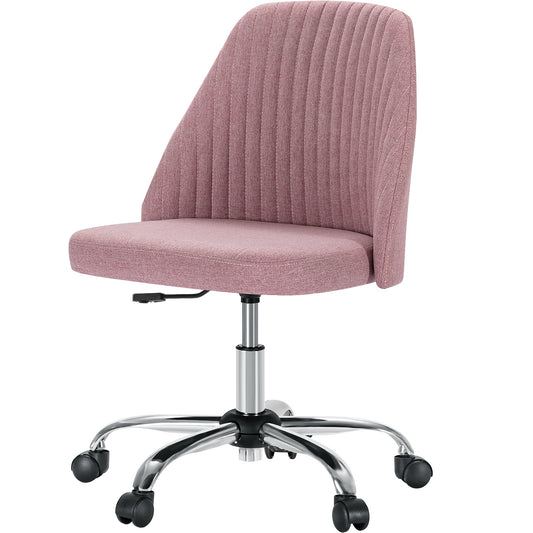 Modern Armless Swivel Office Chair – Adjustable Fabric Desk Chair with Wheels